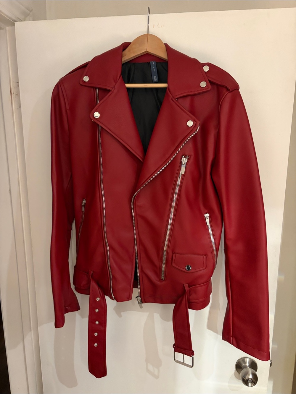 Zara men’s  Red Faux-Leather Moto Jacket